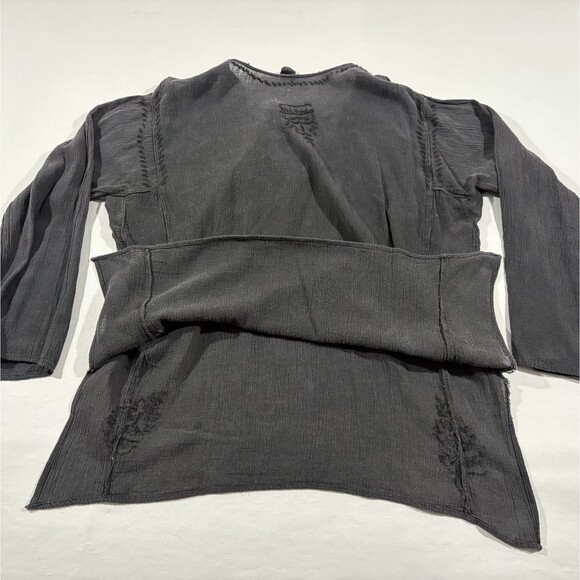 Geeta Black Embroidered LS Tunic Top Gauzy Bohemian Festival Blouse One Size - Picture 9 of 10